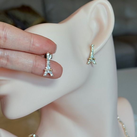 Minimalist Silver Eiffel Tower Earrings - Picture 9 of 11